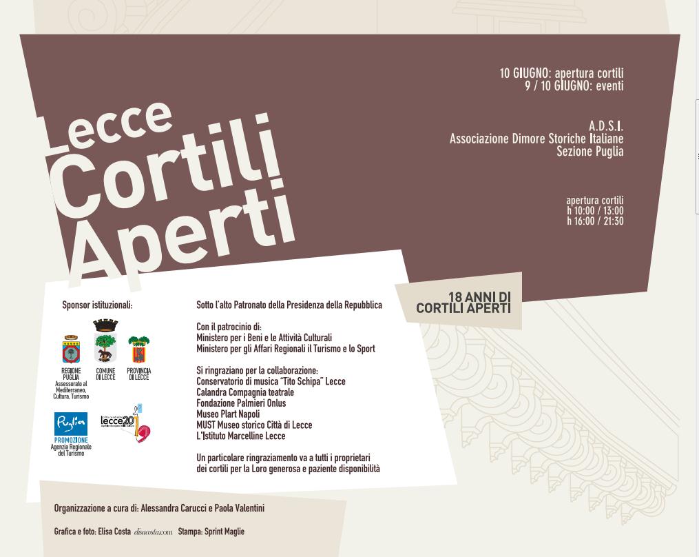 Dal 9 al 19 giugno a Lecce: Cortili Aperti Dal 9 al 19 giugno a Lecce: Cortili Aperti
