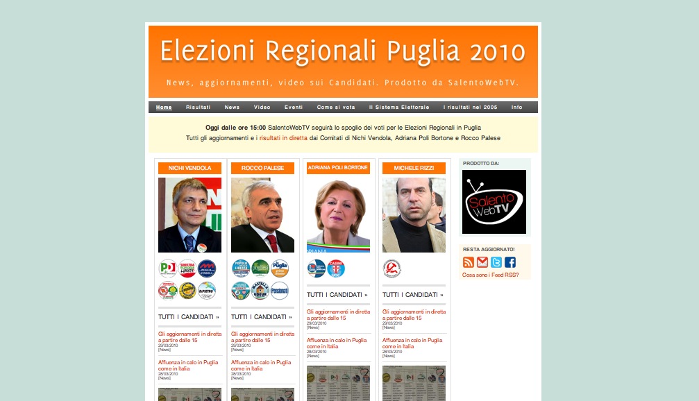 Le elezioni regionali 2010 di SalentowebTv: aggiornamenti in diretta on line dalle 15 Le elezioni regionali 2010 aggiornamenti in diretta