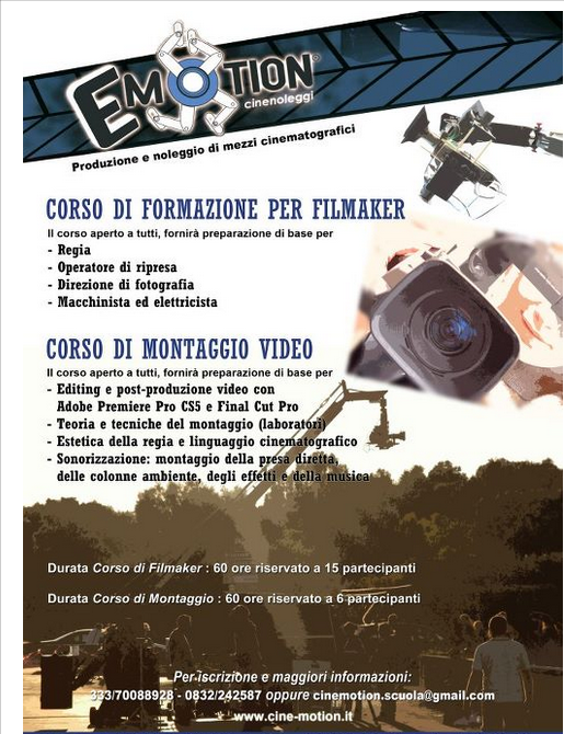 Aperte le iscrizioni per il 2° Corso di formazione cinematografica di E-motion S