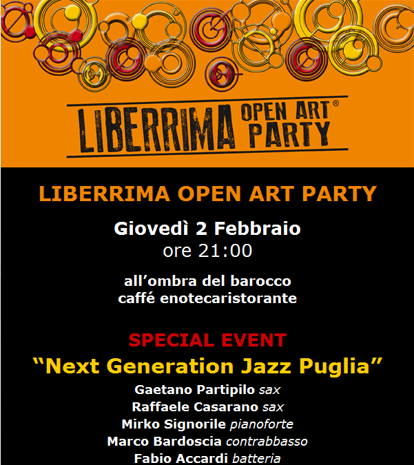 2 febbraio alle 21,00: Libreria Liberrima presenta “Next Generation Jazz Puglia” 2 febbraio alle 21,00: Libreria Liberrima presenta “Next Generation Jazz Puglia”