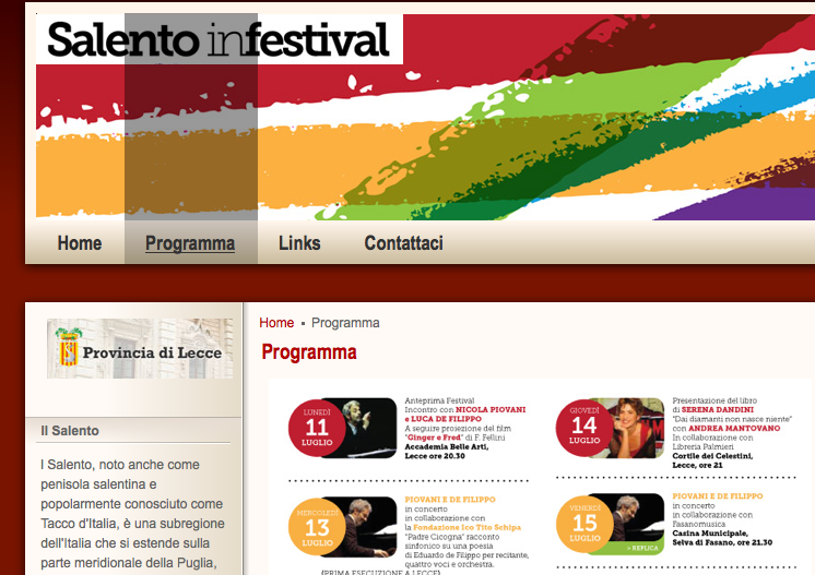 sito ufficiale rassegna salento in festival Riuscite a leggere il programma dal sito di Salento in Festival?