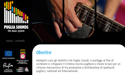 Un frame della home page di Pugliasounds.it Un nuovo portale per la musica in Puglia