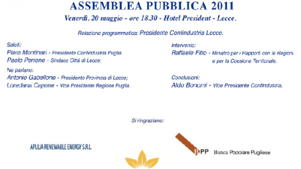 Confidustria Lecce- Assemblea pubblica 2011: oggi l'incontro. Ci saranno anche F