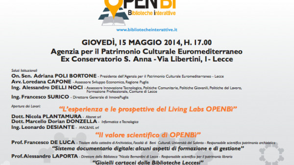 IN DIRETTA:  Terzo e ultimo convegno del progetto Openbi - Biblioteche Interatti